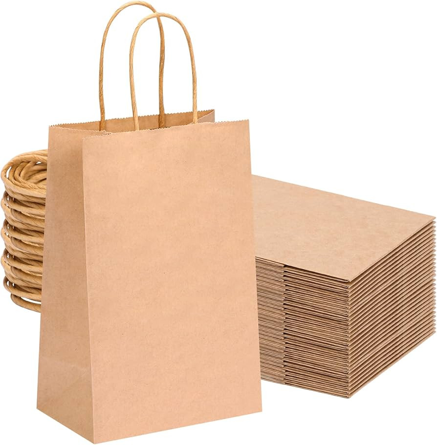 OUTUXED 60pcs Small Gift Bags, 5.25x3.2x8in Brown Paper Bags with Handles Bulk for Gift, Shopping... | Amazon (US)