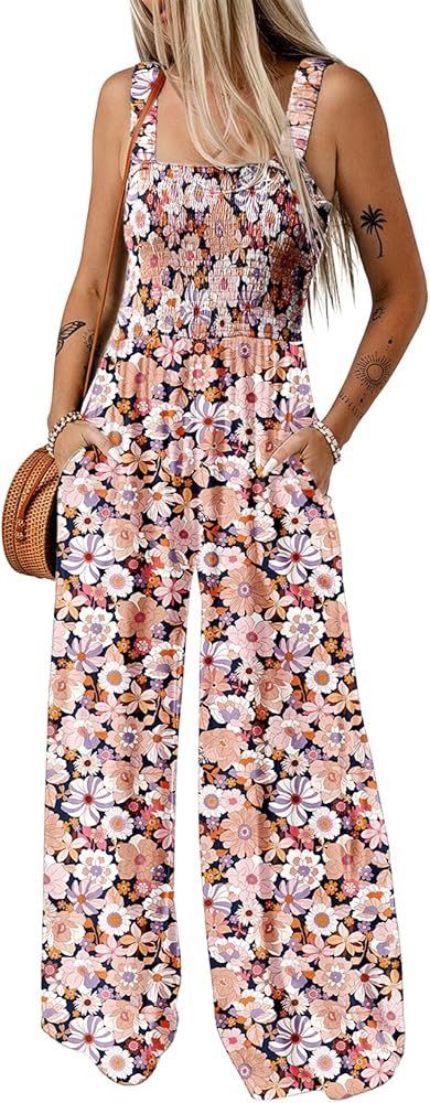 Dokotoo Women's Casual Loose Overalls Jumpsuits One Piece Sleeveless Printed Wide Leg Long Pant R... | Amazon (US)