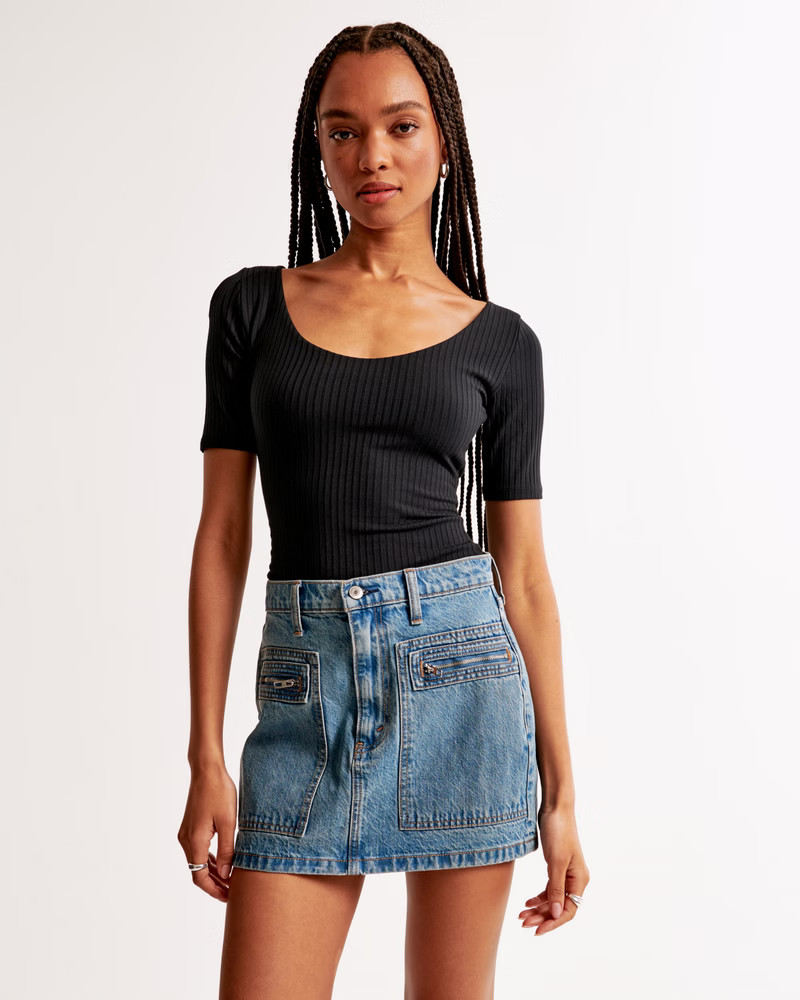 Women's Cargo Pocket Denim Mini Skirt | Women's New Arrivals | Abercrombie.com | Abercrombie & Fitch (US)