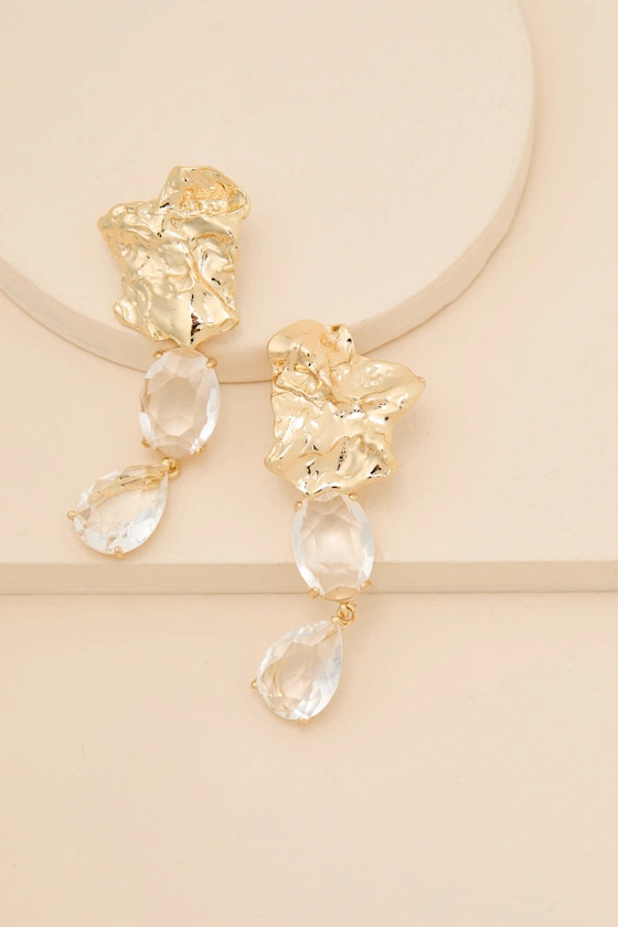 Christine Gold Rhinestone Drop Earrings | Lulus