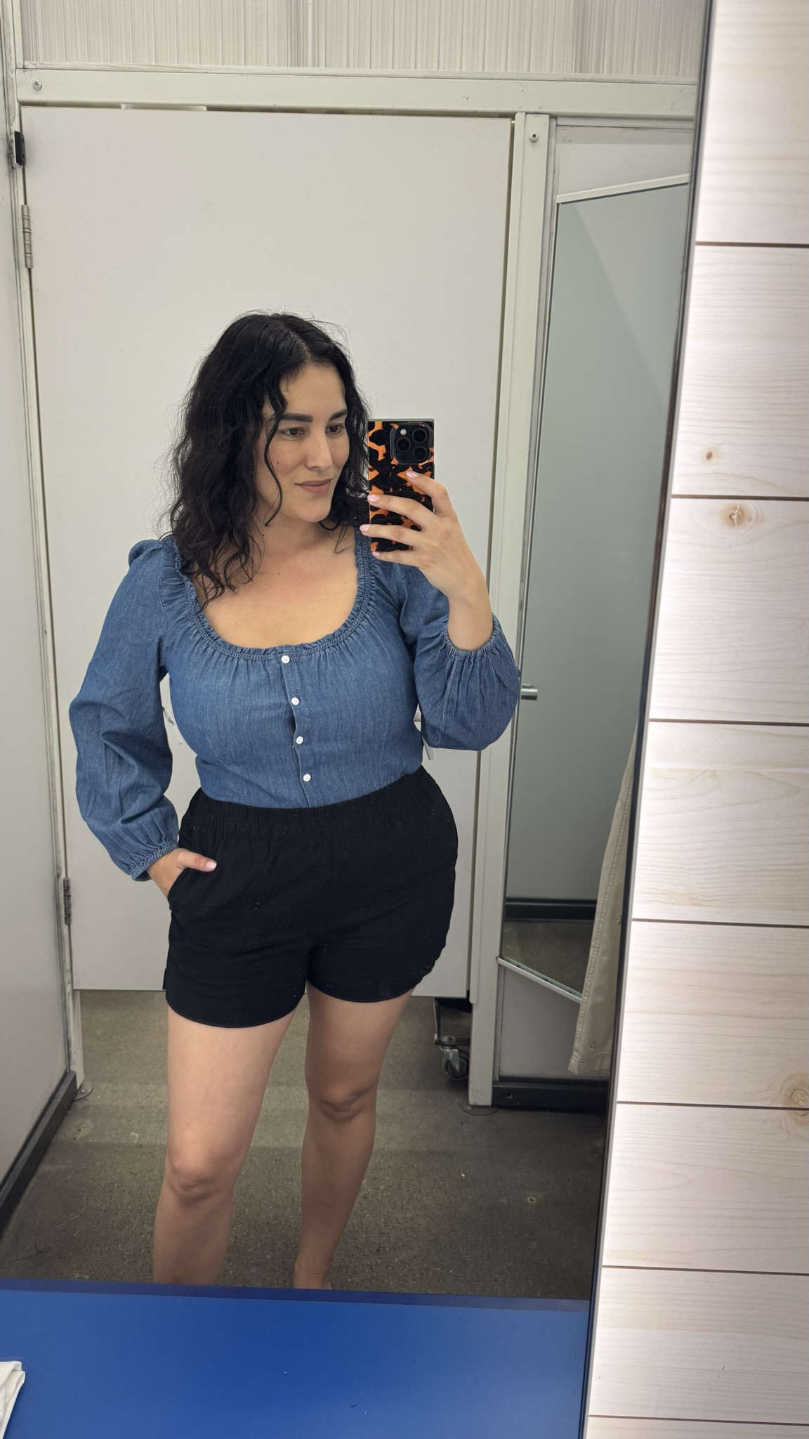 Denim button front top with black linen shorts, an easy casual outfit for spring and summer.

Top // M
Shorts // L

#LTKootd