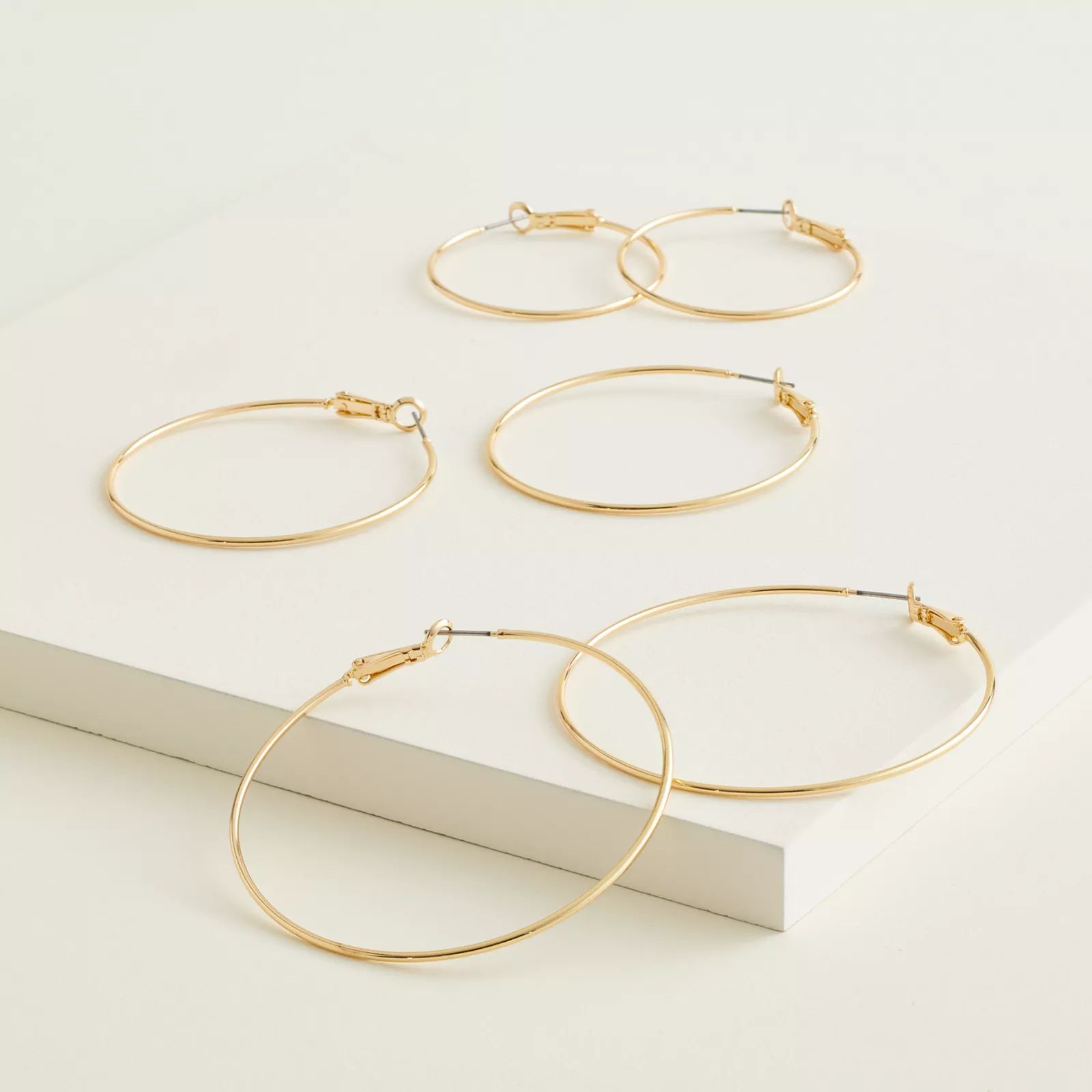 Elizabeth and James Gold Tone Thin Hammered Hoop Earring Set, Women's | Kohl's