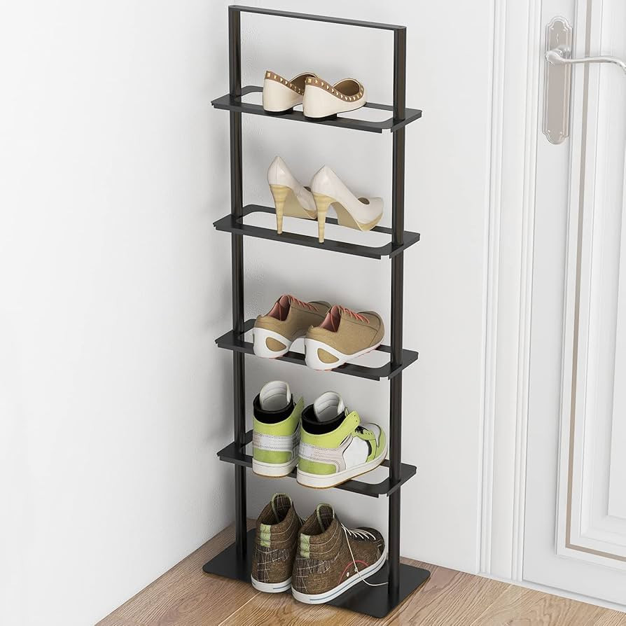 Metal Shoe Stand, 5 Tier Vertical Shoe Rack, Narrow Shoe Rack for Small Space Saving Shoe Tower S... | Amazon (US)