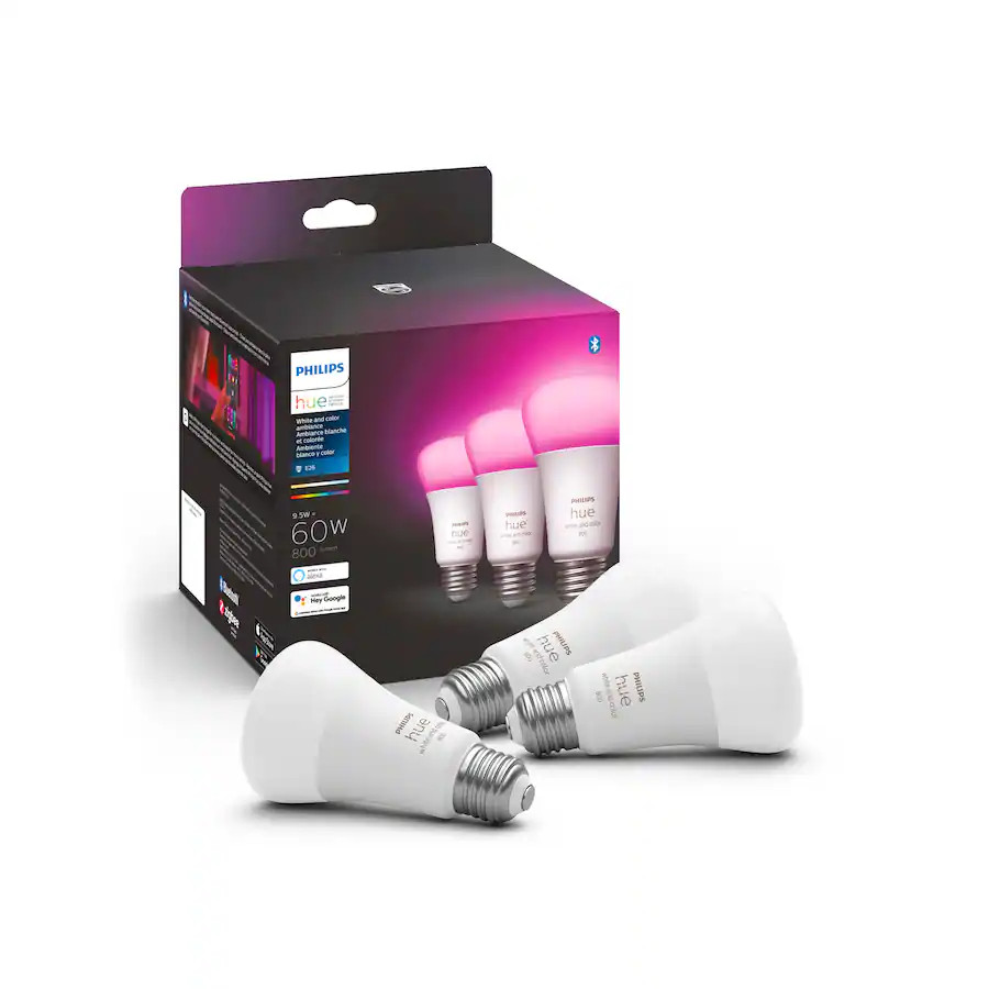 Philips - Hue A19 Bluetooth 60W Smart LED Bulb (3-Pack) - White and Color Ambiance | Best Buy U.S.