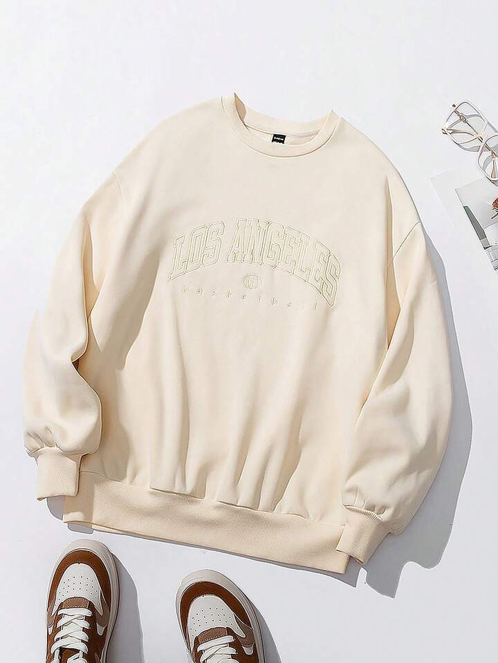 SHEIN EZwear Letter Embroidery Drop Shoulder Sweatshirt | SHEIN