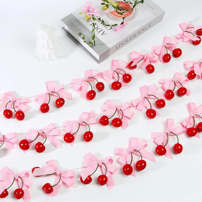 PERIZIA 30Pcs Pink Bow Garland Decor Cherry Bow Hanging Banner Bunting Ornaments, Suitable for Bi... | Amazon (US)