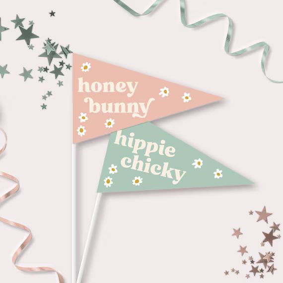 Easter Pennant Flags - Printable Hunny Bunny & Hippie Chicky Banner Flag Photo Prop - Spring East... | Etsy (US)