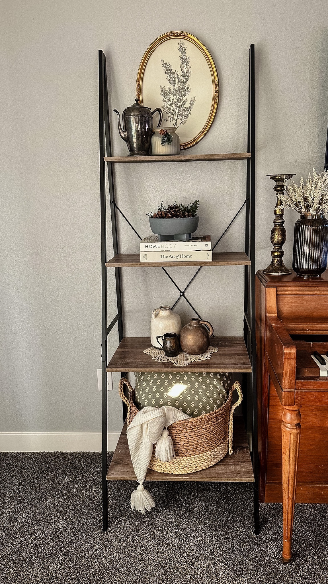 Post Christmas shelf styling. Someday this will be a fireplace with built ins, but for now my Wayfair ladder shelf is getting all the love ❤️ 

#LTKhome #LTKsalealert #LTKstyletip