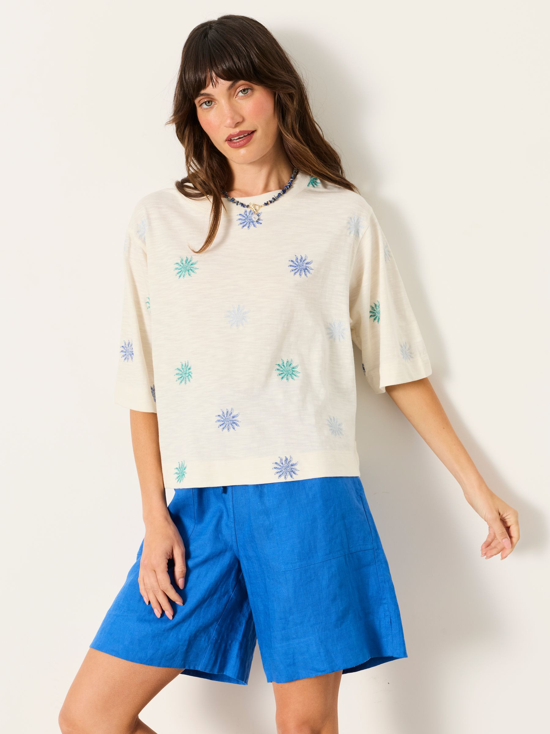 Kate Ivory Sun Embroidered T Shirt | Fat Face