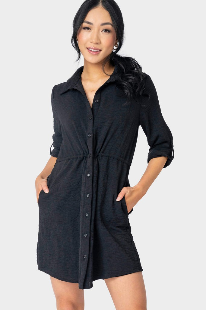 Jennifer Roll Tab Shirt Dress with Drawcord Waistband | Gibson