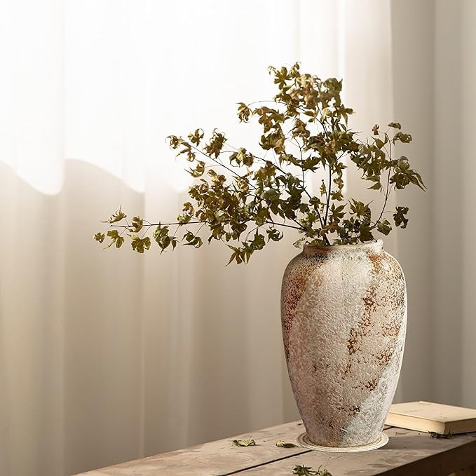 Rustic Ceramic 9.5 in Vase, Ceramic Vase for Home Decor, Living Room Decoration, Shelf Decor, Man... | Amazon (US)