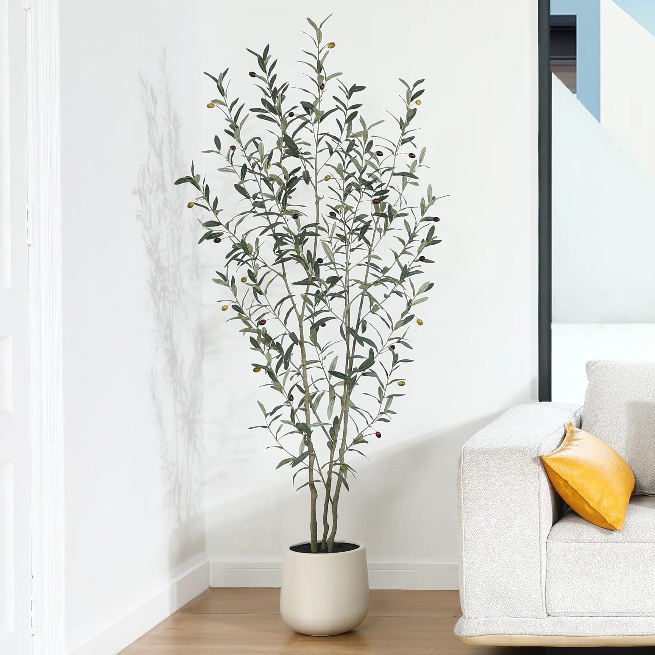 Adcock Fake Plastic Olive Tree with Oval White Planter, Pre Potted Faux Greenry Plant for Home De... | Wayfair North America