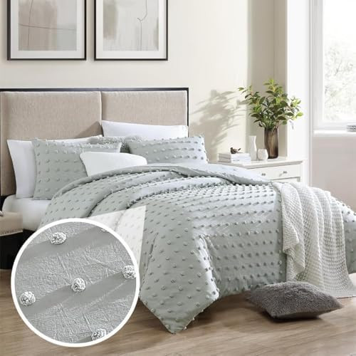Swift Home Twin/Twin XL Gray Comforter Set - Decorative Tufted Pom Poms Bedding Set - 2 Pieces Be... | Amazon (US)