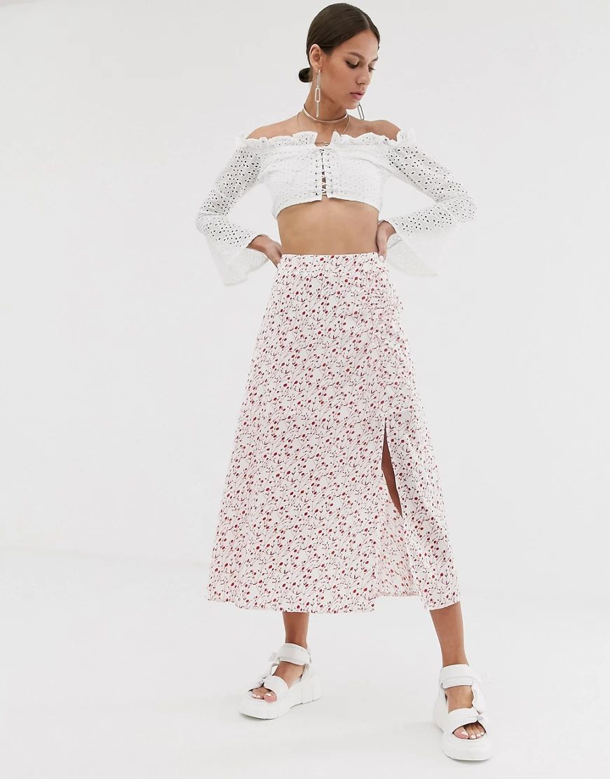 Resume Olive floral midi skirt with slit-White | ASOS (Global)