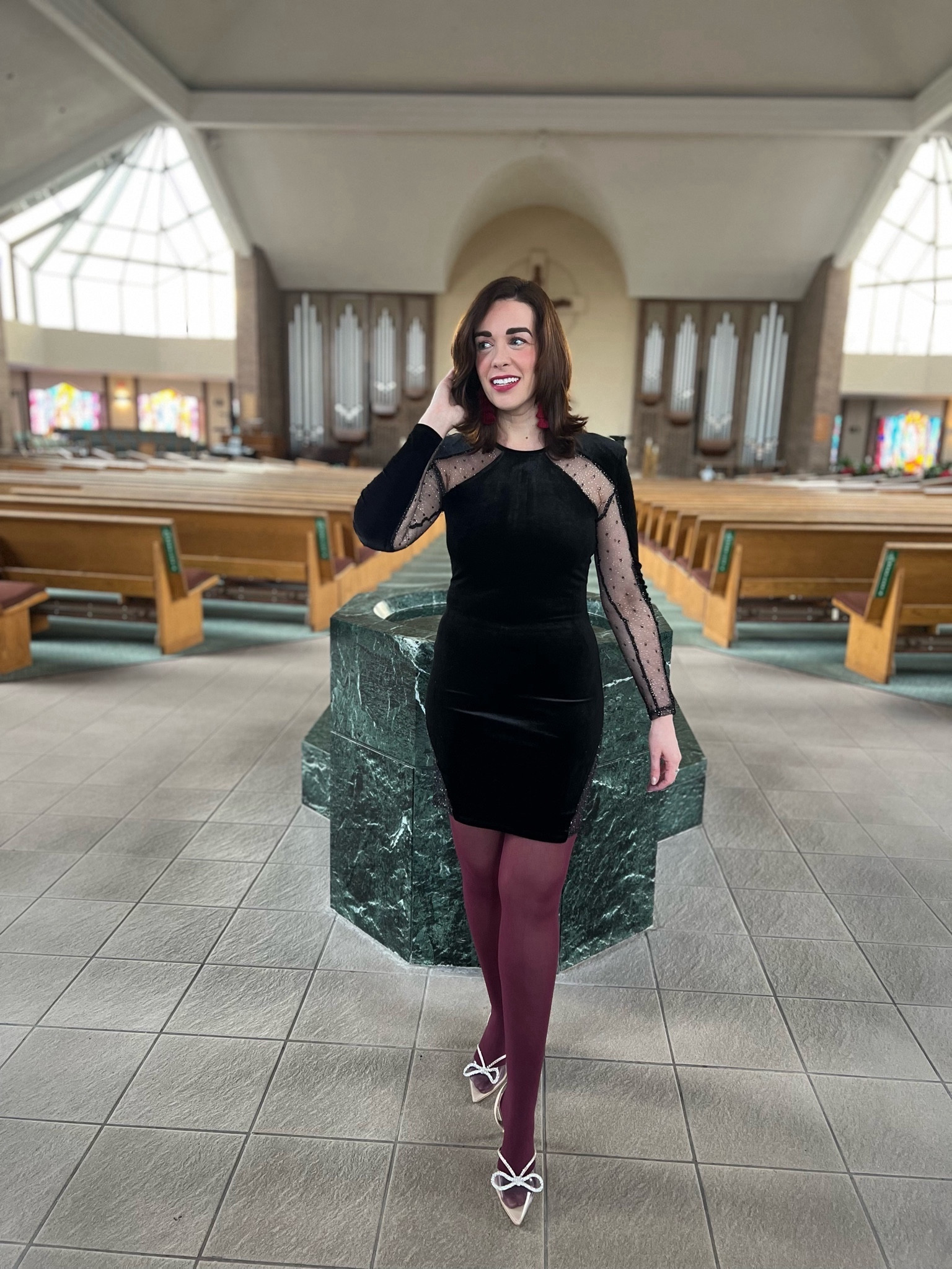 Black mesh dress (size small). Tights (size s/m). Pumps (size 8.5). #winteroutfit #winteroutfits #baptismoutfit #blackdress #dress #dresses #tights #stockings #heels #pumps #nudeheels #valentinesday Winter Outfits Valentine’s Day 

#LTKSeasonal #LTKfindsunder100 #LTKstyletip
