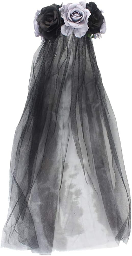 PURFUN Halloween Gothic Flower Garland with Black Veil Hairband Cosplay Wedding Headpiece Costume... | Amazon (US)