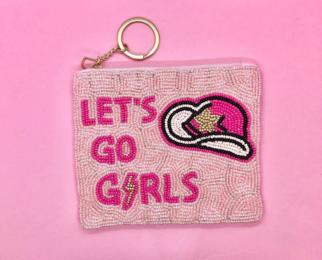 Lets Go Girls Pink Beaded Coin Purse With Gold Keyring Zipper - Etsy | Etsy (US)