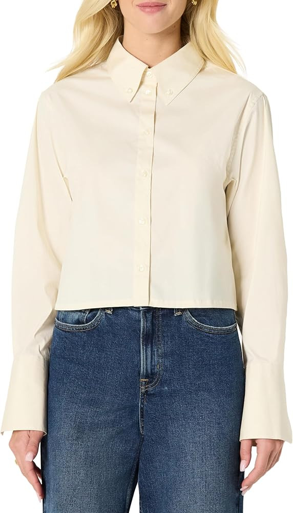Amazon Essentials (Demi's Pick) Women's Modern Oversized-Fit Cropped Cotton Stretch Poplin Button... | Amazon (US)