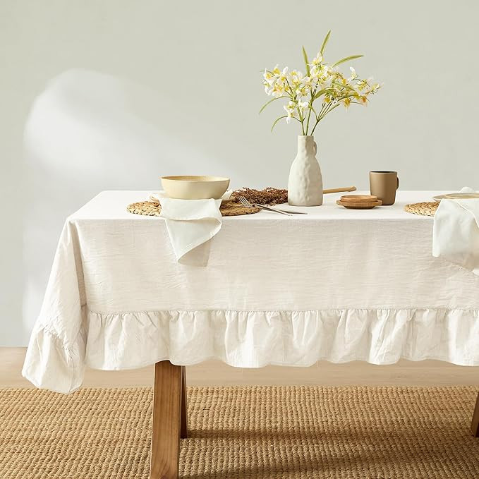 MONDAY MOOSE Ruffle Farmhouse Rustic Rectangle Natural Stonewashed Cotton Tablecloth for Kitchen,... | Amazon (US)