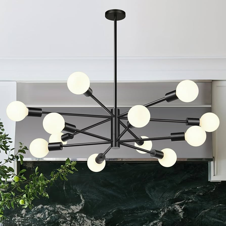 33" Modern Chandelier Ceiling Light Fixture, 12-Light Sputnik Chandeliers Matte Black Mid Century... | Amazon (US)