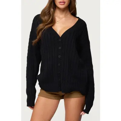 EDIKTED Francine Oversize Cotton Cardigan in Black at Nordstrom, Size Small | Nordstrom