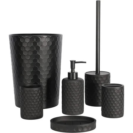 Bathroom Accessory Set 6 Piece Black Bathroom Accessories Set with Trash Can Toothbrush Holder Tooth | Walmart (US)