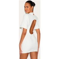 White Woven Cinched Backless Mini Dress | PrettyLittleThing US