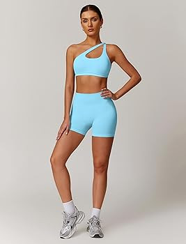 ABOCIW Workout Sets for Women Crossover High Waist Biker Shorts One Shoulder Sports Bra 2 Piece G... | Amazon (US)