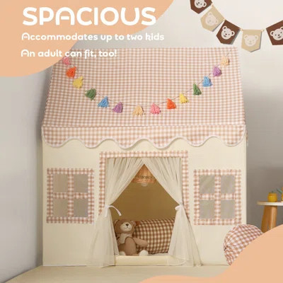 Kids Play Tent with Brown Checkered Mat and Star Lights for Toddlers and Kids | Wayfair North America