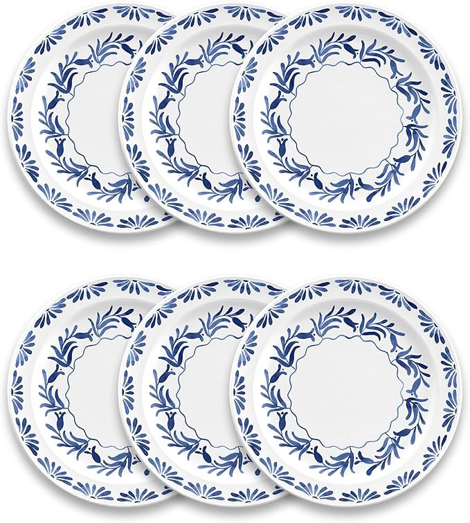 TarHong Abode Homewares Azul Dinner Plate, 10.5-inch, Pure Melamine, Indoor/Outdoor, Blue and Whi... | Amazon (UK)