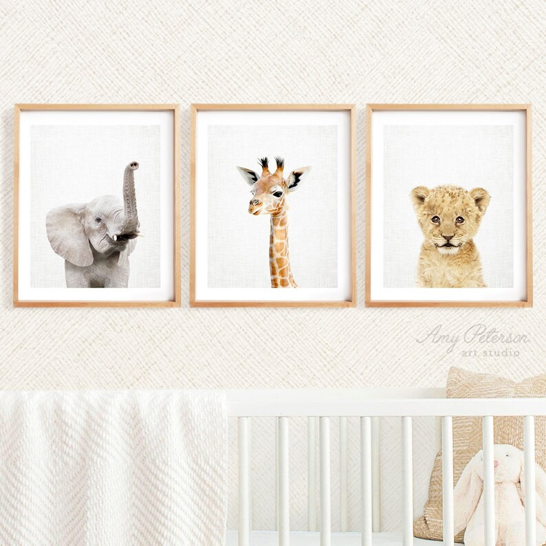 Set of 3 Baby Safari Animals for Nursery Wall Decor, Nursery Wall Art, Nursery Decor, Kids Room W... | Etsy (US)