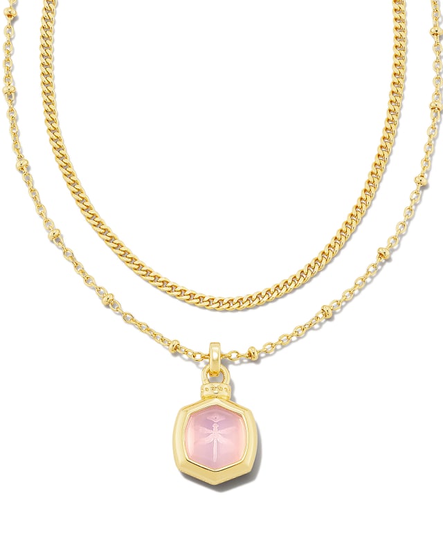 Davie Intaglio Gold Multi Strand Necklace in Pink Opalite Glass Dragonfly | Kendra Scott