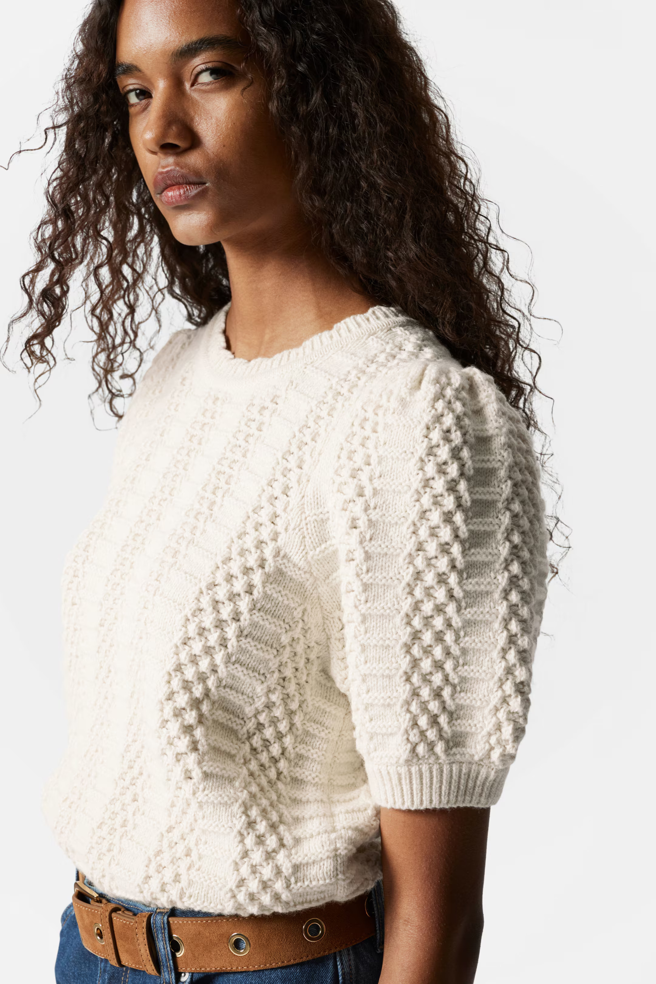Scalloped Knit Top - White - Ladies | H&M GB | H&M (UK, MY, IN, SG, PH, TW, HK)
