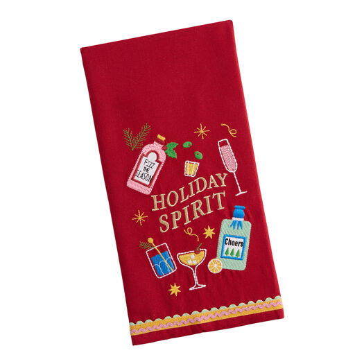 Red Holiday Spirit Embroidered Kitchen Towel by World Market | World Market