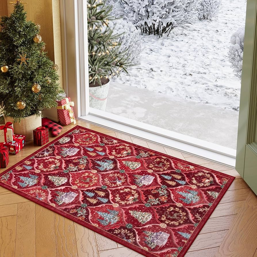 Lahome Christmas Rug, 2x3 Kitchen Christmas Rugs for Entryway Ultra-Thin Washable Christmas Rugs ... | Amazon (US)