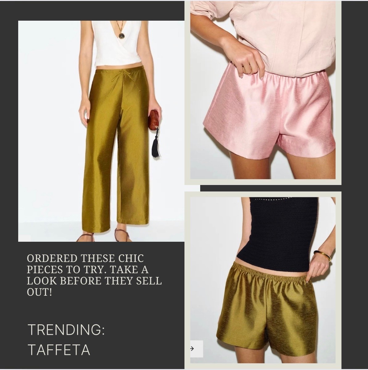 Ordered. Love the shine to these taffeta pieces. Trending. High sell out risk.

#LTKootd #LTKSeasonal