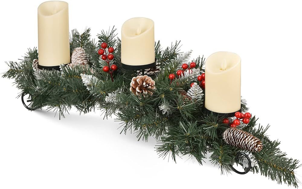 Christmas Table Centerpieces with 3 Flameless LED Candles, Christmas Candle Holders, Holiday Cand... | Amazon (US)