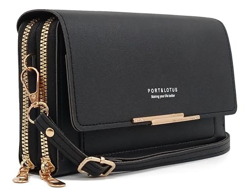 PORT&LOTUS Small Black Crossbody Purses for Women Phone Handbag with Card Holder PU Leather Shoulder Bag for Women Trendy Women's Crossbody Handbag Purse With Built in Wallets | Amazon (US)