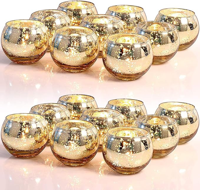 LETINE 36pcs Gold Votive Candle Holders for table - Round Tealight Candle Holder Bulk -Ideal Merc... | Amazon (US)