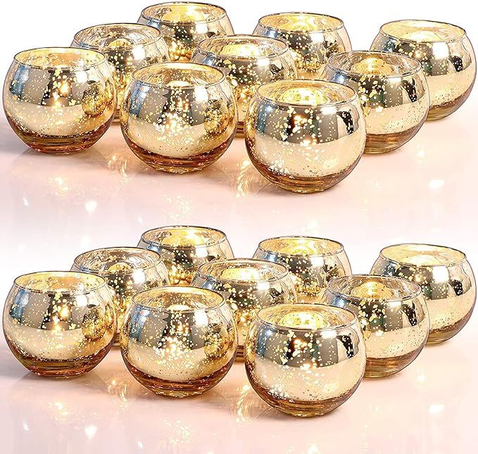 LETINE 36pcs Gold Votive Candle Holders for table - Round Tealight Candle Holder Bulk -Ideal Merc... | Amazon (US)