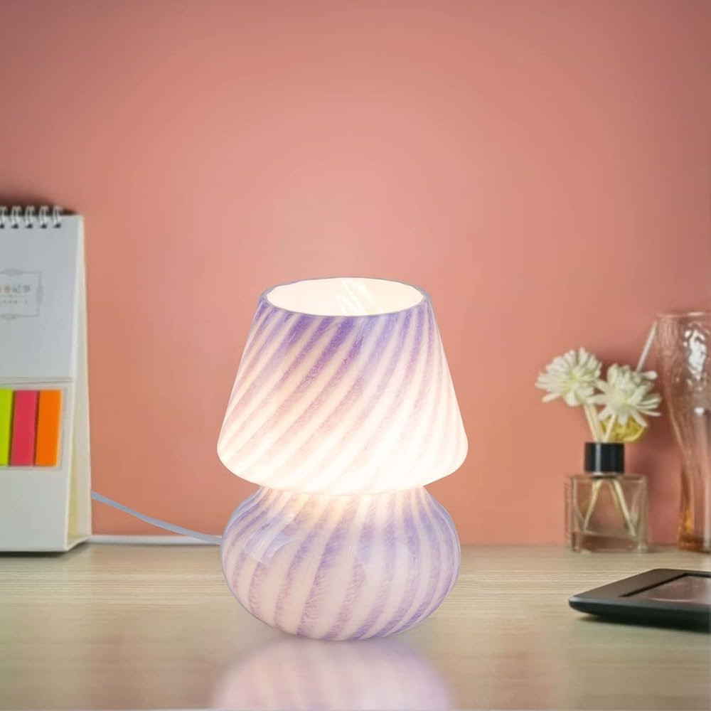 COOSA Glass Mushroom Lamp, Table Bedside Lamps,Purple Striped Small Night Lamps, Mushroom Decor L... | Amazon (US)