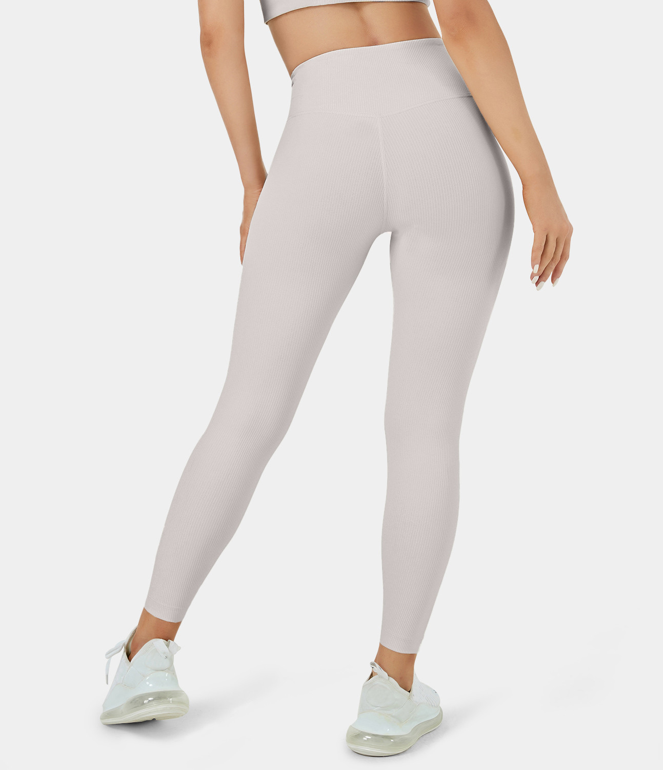 Halara Seamless Flow High Waisted Ribbed Knit 7/8 Leggings - White Sand - XL gym leggings leggings with pockets leggings with butt lift | HALARA