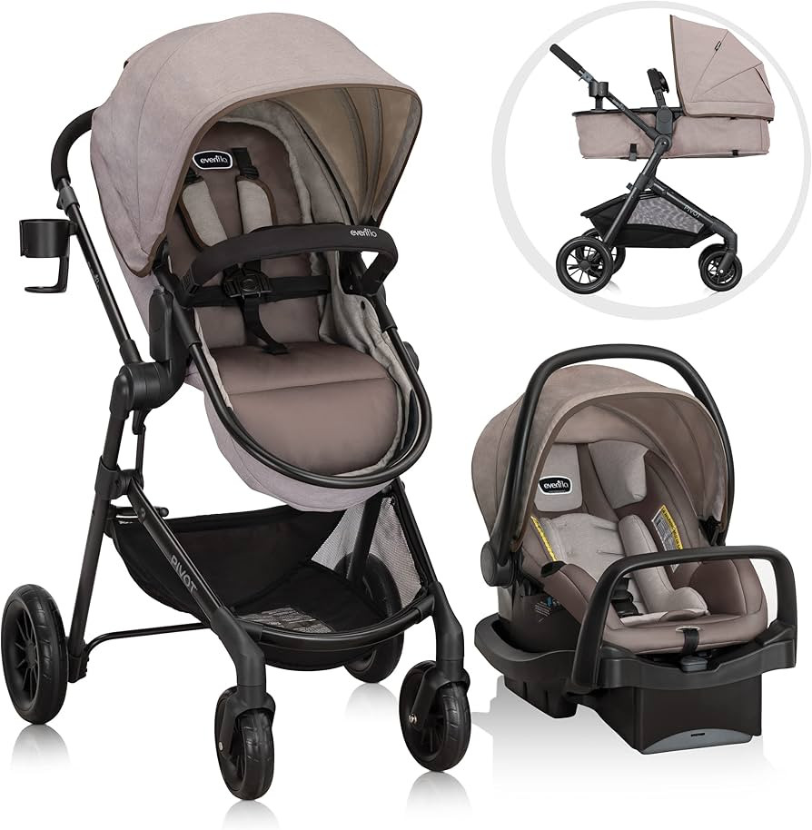Evenflo Pivot Modular Travel System with LiteMax Infant Car Seat with Anti-Rebound Bar (Desert Ta... | Amazon (US)
