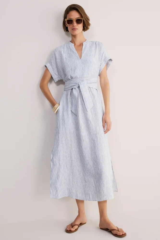 DB x WYSE Linen Dress - Blue/White Stripe | WYSE London