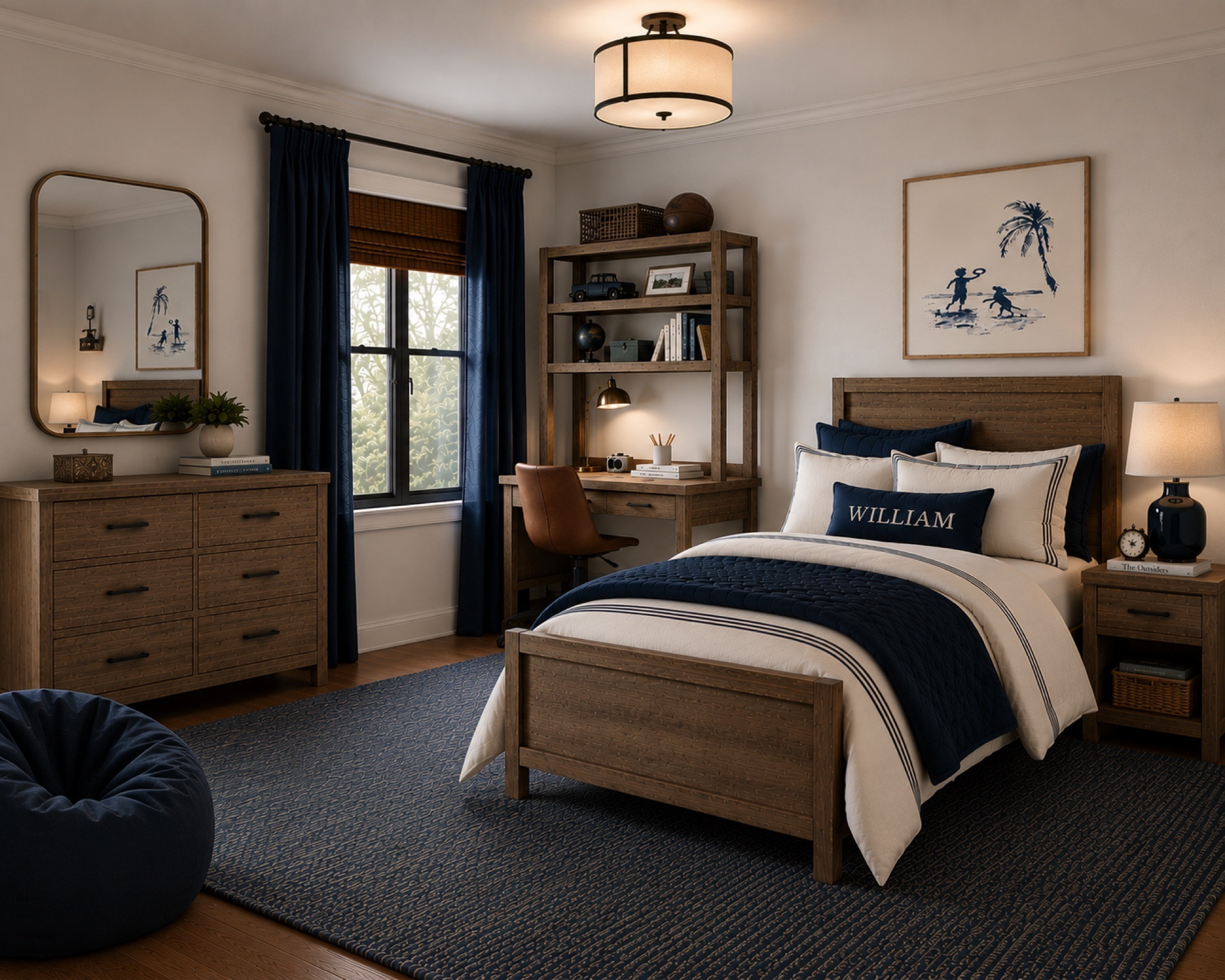 Moody navy, warm wood tones, layered textures, and a space that feels both elevated + cozy 🤎⚾️

Shop the look below 

#LTKHome #LTKKids