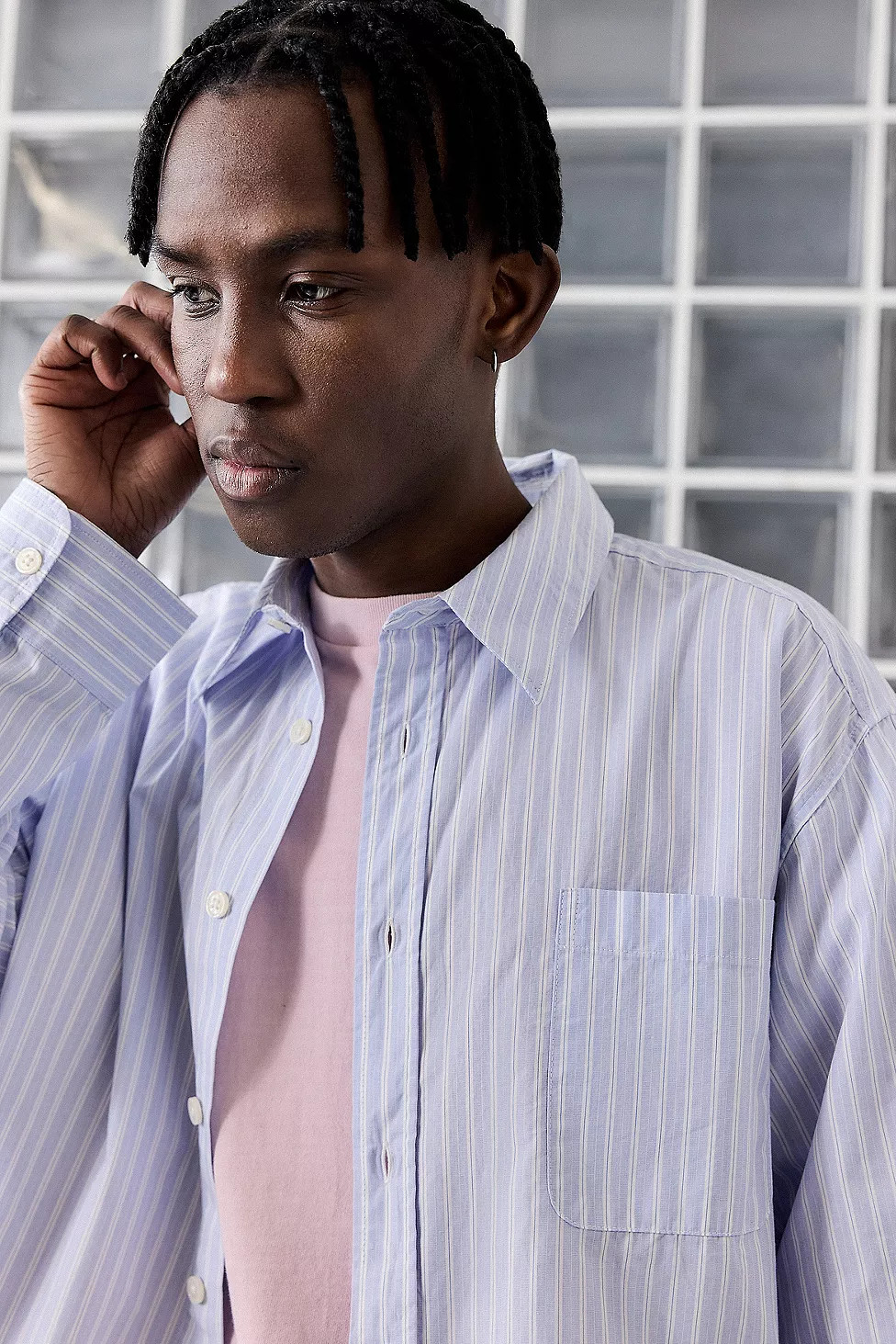 Loom Nolan Blue Poplin Business Stripe Shirt | Urban Outfitters UK