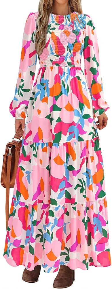 PRETTYGARDEN Womens Dresses 2026 Puff Sleeve Floral Casual Spring Dresses Smocked Backless Beach ... | Amazon (US)