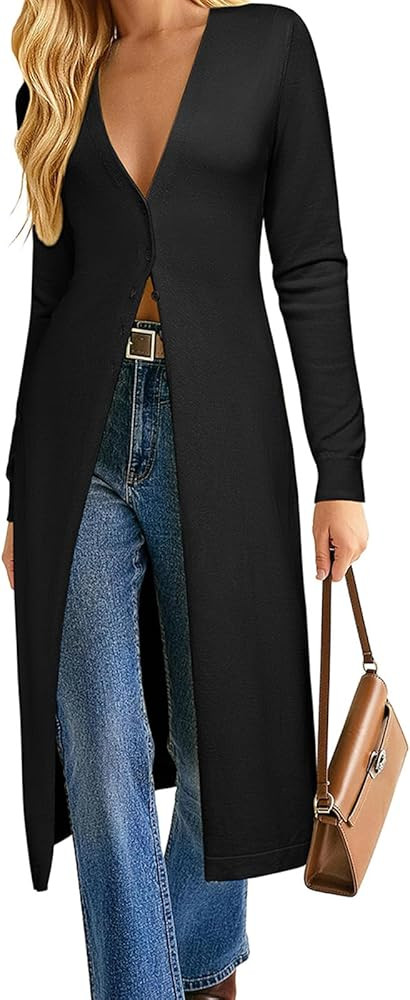 GRACE KARIN Womens Long Cardigan Trendy, Lightweight Knit Dusters Coat, V Neck Button Up Sweater ... | Amazon (US)