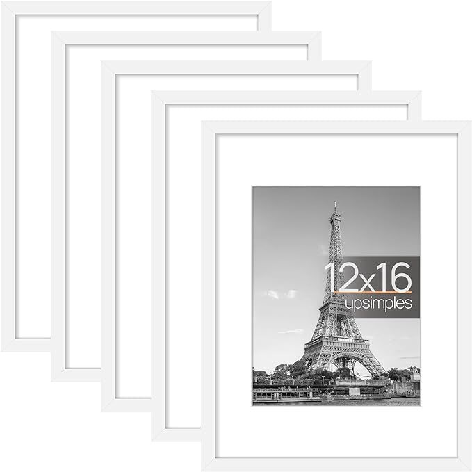 upsimples 12x16 Picture Frame Set of 5, Display Pictures 8.5x11 with Mat or 12x16 Without Mat, Wa... | Amazon (US)