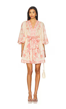 Zimmermann Lucky Plunge Mini Dress in Cream & Floral Pink from Revolve.com | Revolve Clothing (Global)
